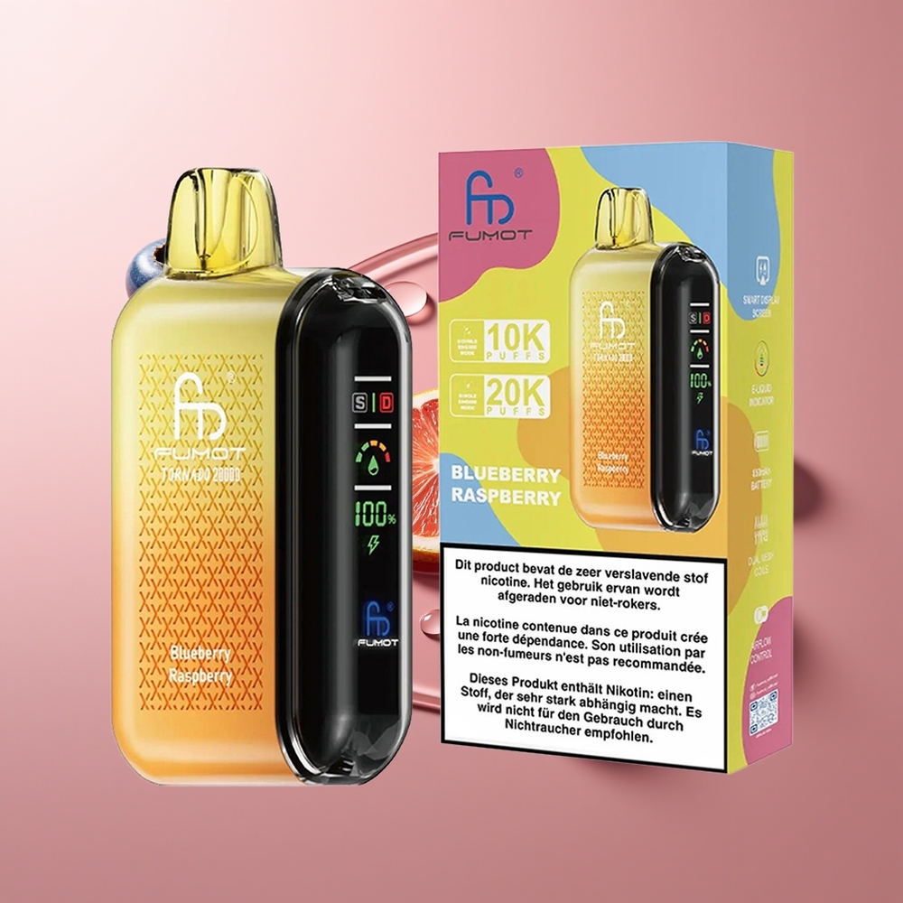 Fumot Tornado 20000 Puhangud Mustikas Vaarikas Dual Mesh Coil Smart Display