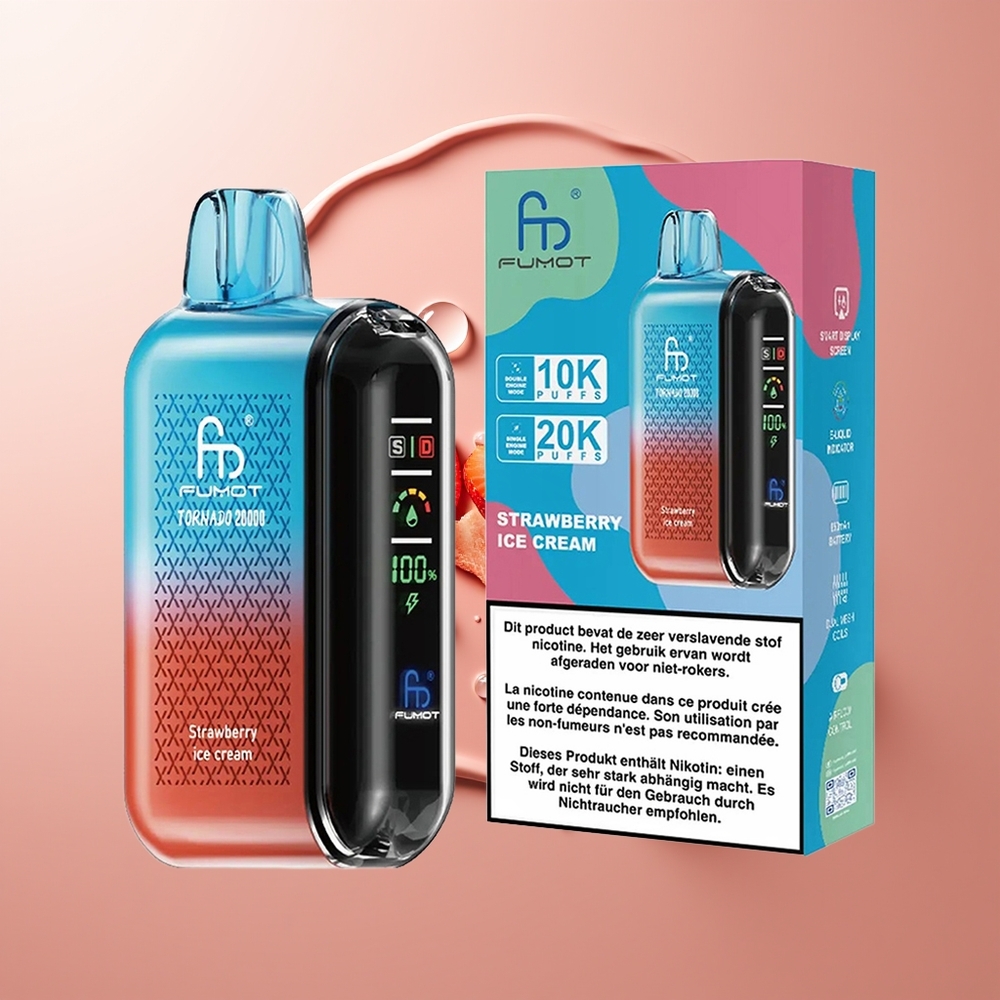 Fumot Tornado 20000 Puhangut Maasikajäätise 20ml Kahekordse Võrguga