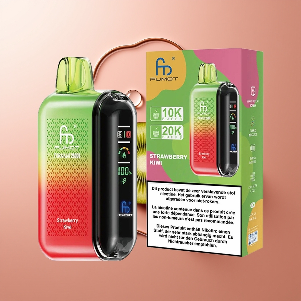 Fumot Tornado 20000 Puhangut Maasikas-Kiivi Dual Mesh Coil Smart Display