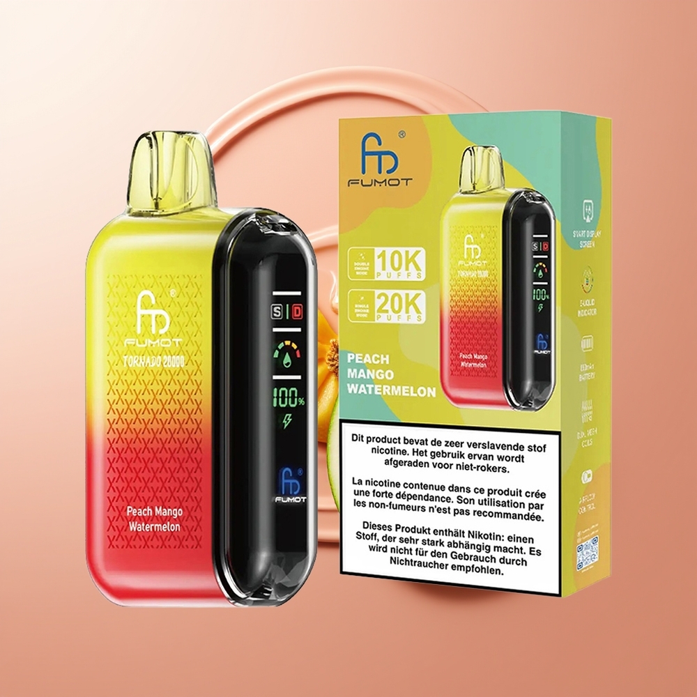 Fumot Tornado 20000 Puhangut Peach Mango-Arbuus 20ml Kaheastmeline Mähis
