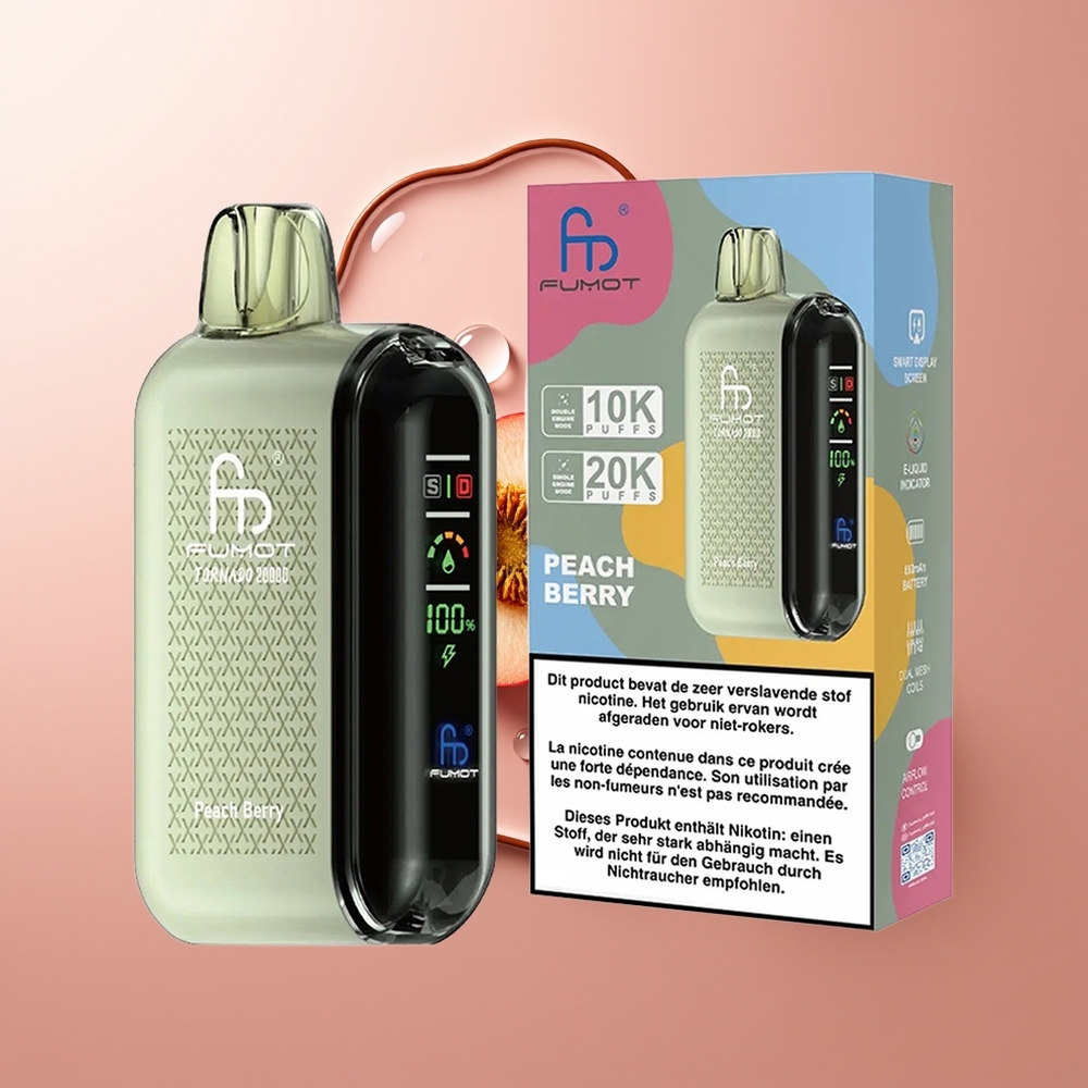 Fumot Tornado 20000 Puhangut Peach-Marja Dual Mesh Coil Smart Display
