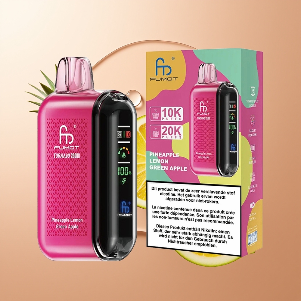 Fumot Tornado 20000 Puhut Ananass Sidrun Roheline Õun Dual Mesh Coil Smart Display