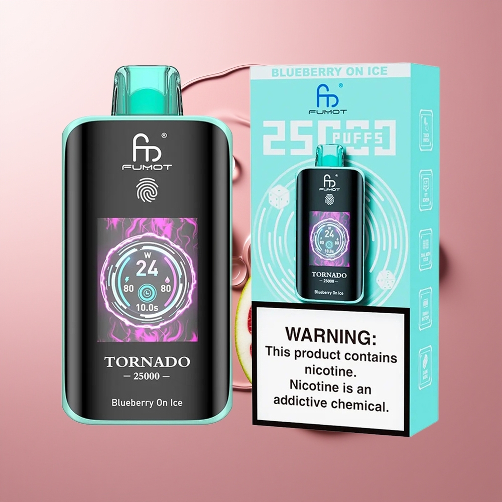 Fumot Tornado 25000 Pahvust Laaditav Sinimustikas Jääga + 700mAh Akuga