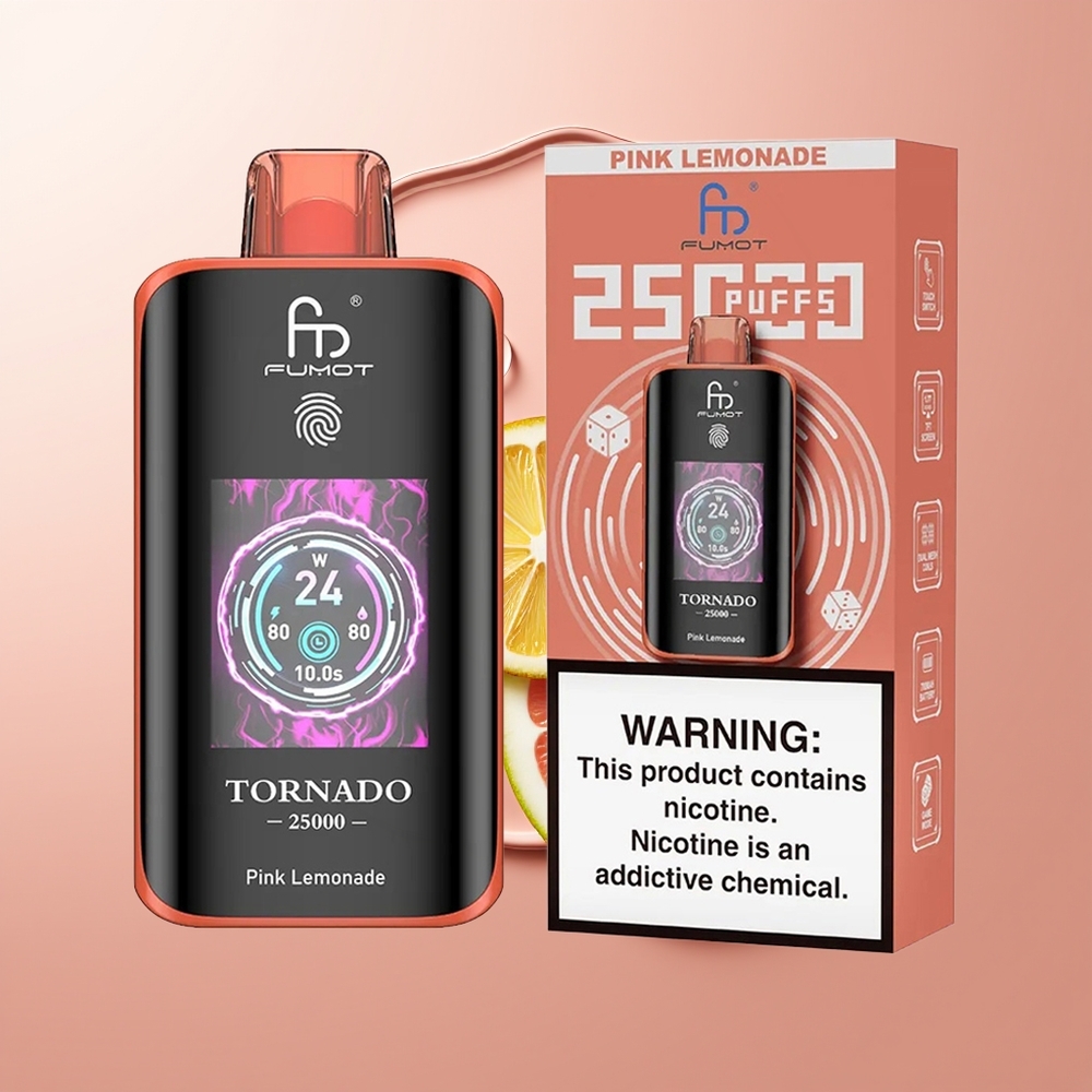 Fumot Tornado 25000 Puhu Roosa Sidrunijook HD Ekraan 700mAh