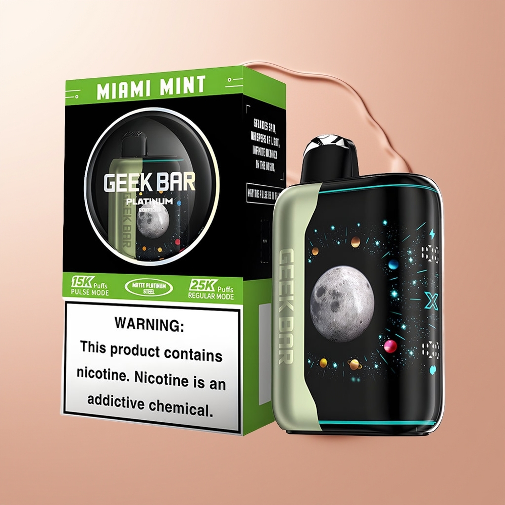 GEEK BAR Platinum Edition 25000 Suud Miami Münt Plaatina Terasest 20mL