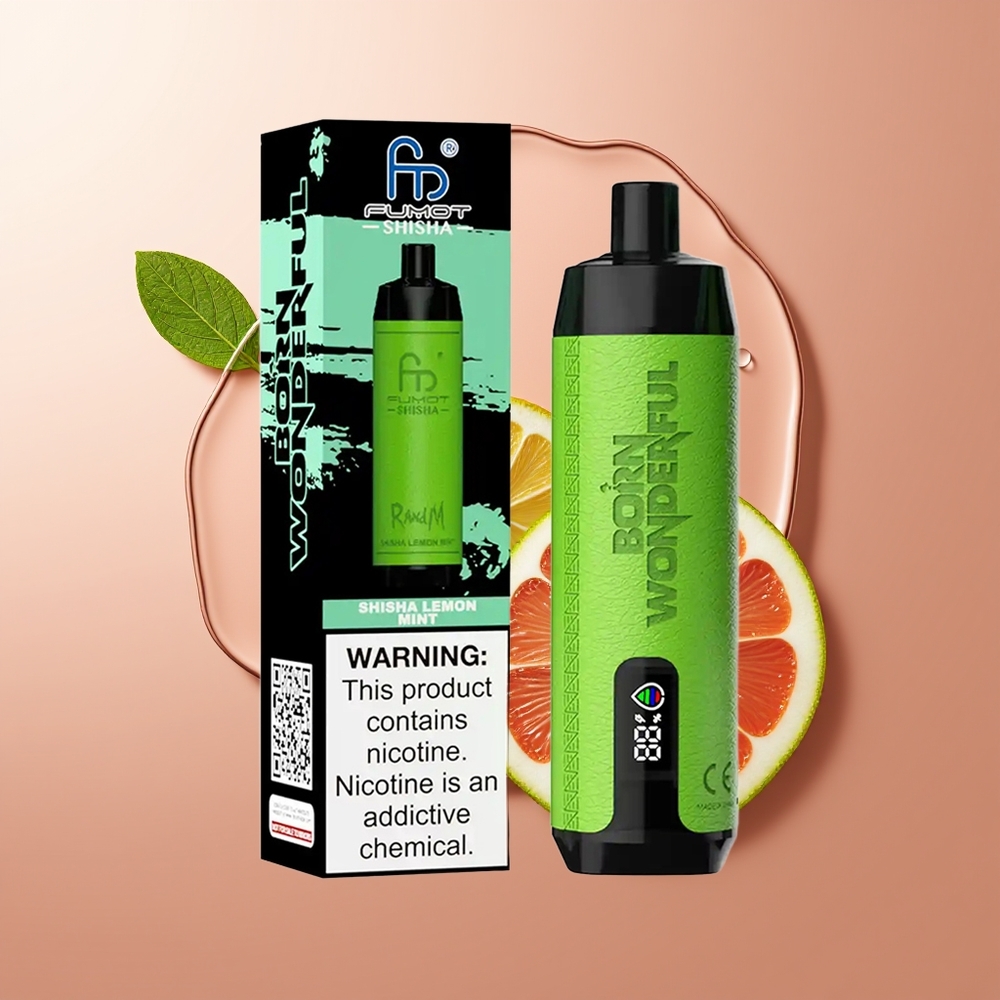 RandM Fumot Shisha 10000 Puffs E-pudel Vape Sidrunimünt Tüüp-C Pordiga 0.5% Nikotiini