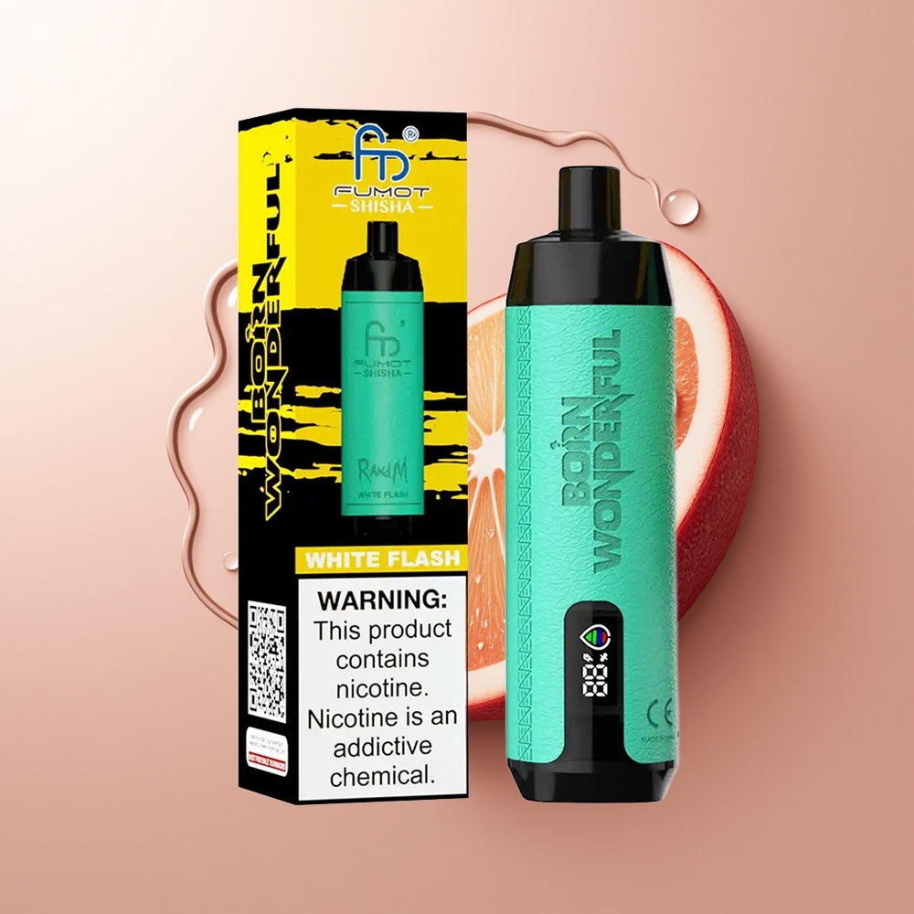RandM Fumot Shisha 10000 Puffs Shisha Valge Sähvak LED&Type-C