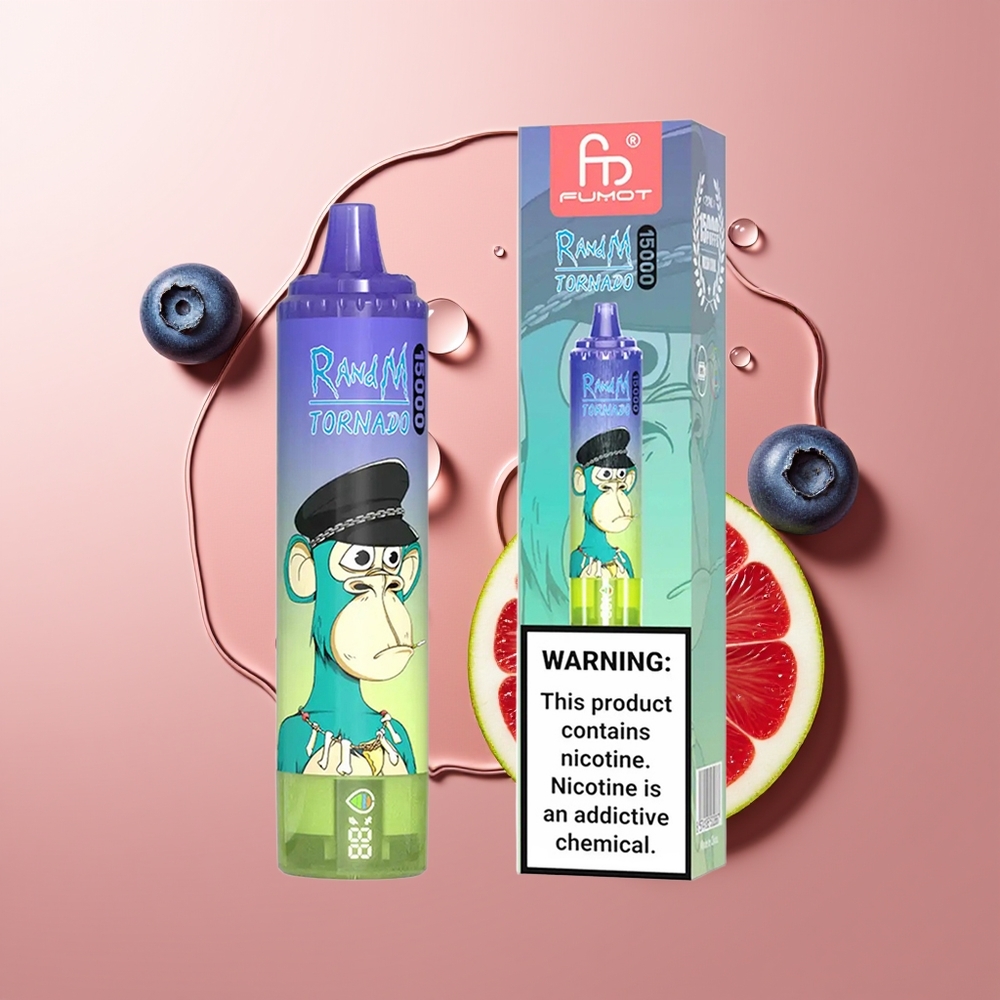 RandM Fumot Tornado 15000 Pahviku Sinimustika Mullikommi LCD Tüüp-C Laetav