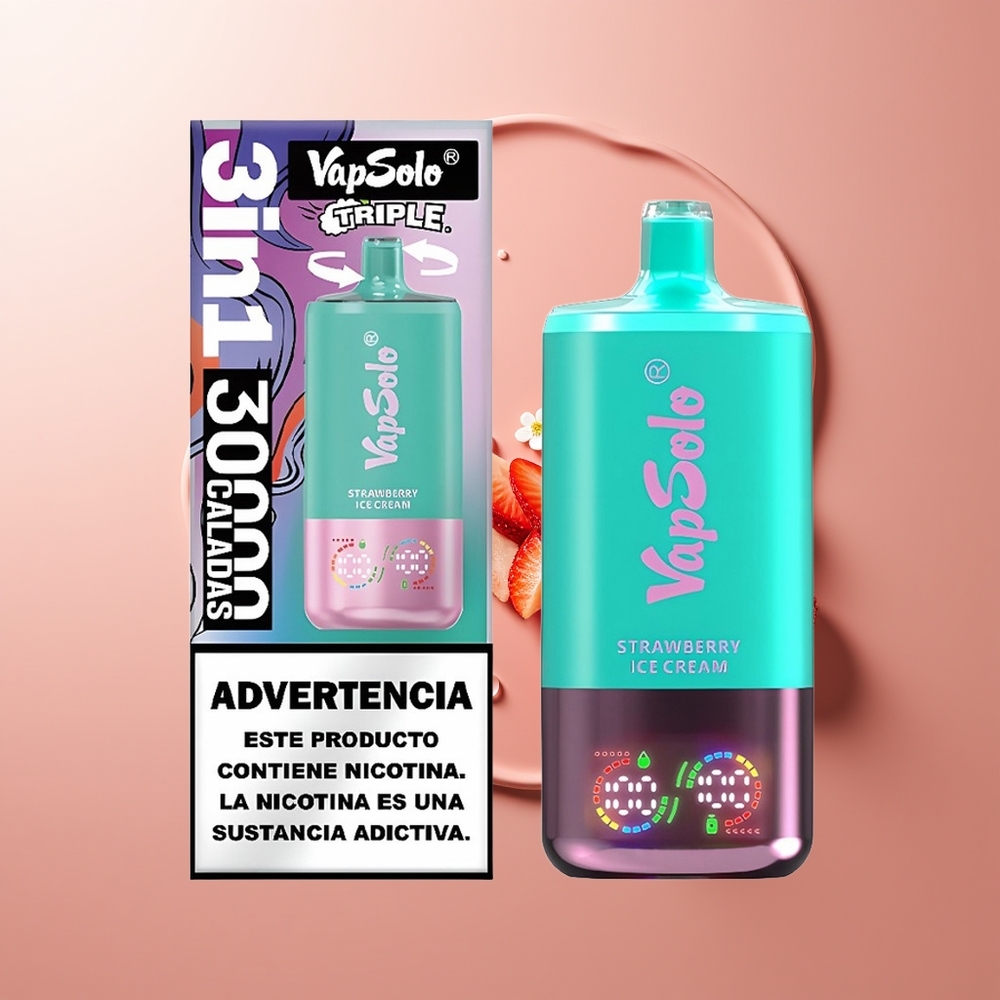 VapSolo Triple 30000 Puffs Maasikajäätise Ühekordselt Kasutatav Vape Type-C