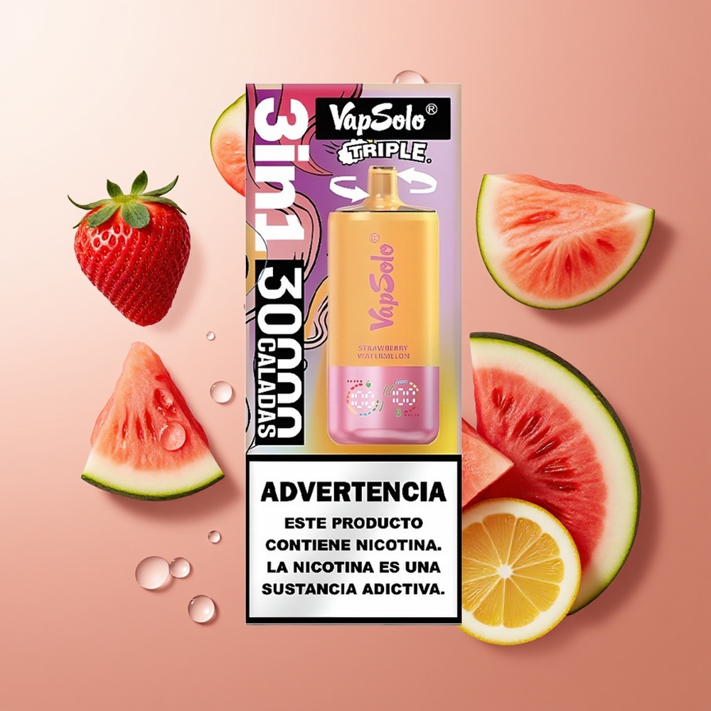 VapSolo Triple 30000 Puhet Maasikameelon & Virsikapirsak 40ml Type-C