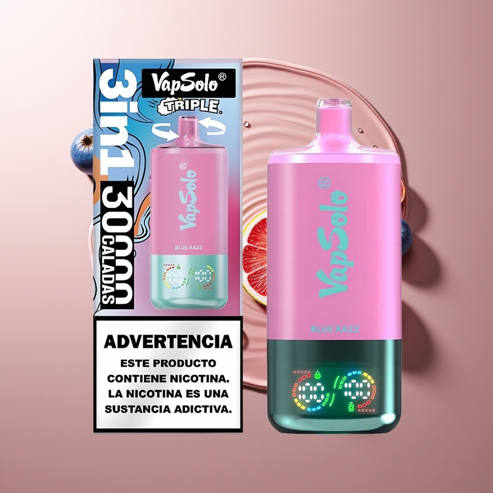 VapSolo Triple 30000 Puhu Sinise Vaarika Mahla Ühekordselt Kasutatav Vape Type-C